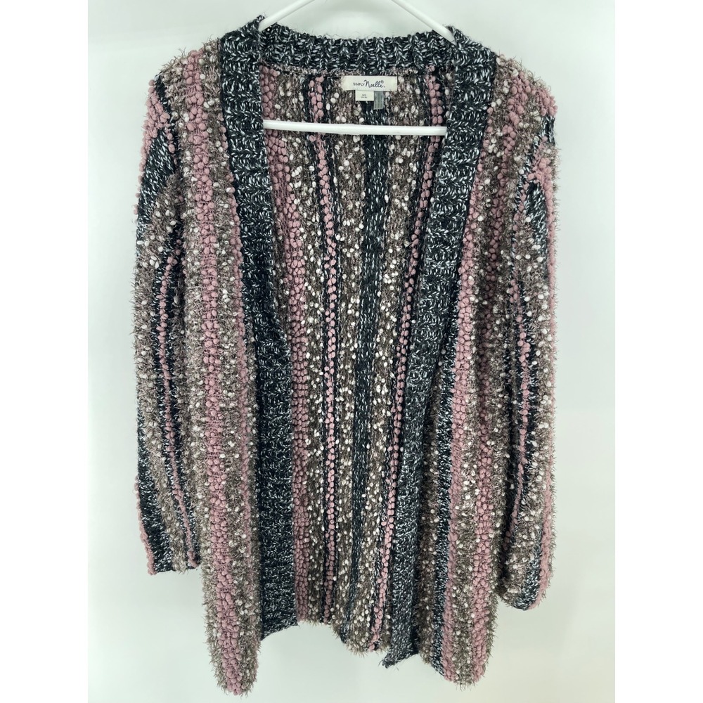 Simply Noelle Cardigan Women XS Pink Black Oversized Multi-Texture Open Duster